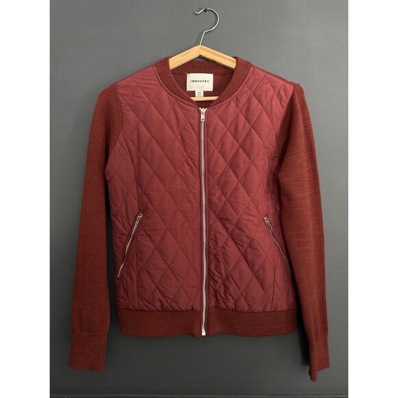 Industry Republic Burgundy Quilted Wool Blend Bomber Jacket Size Small - Picture 2 of 7